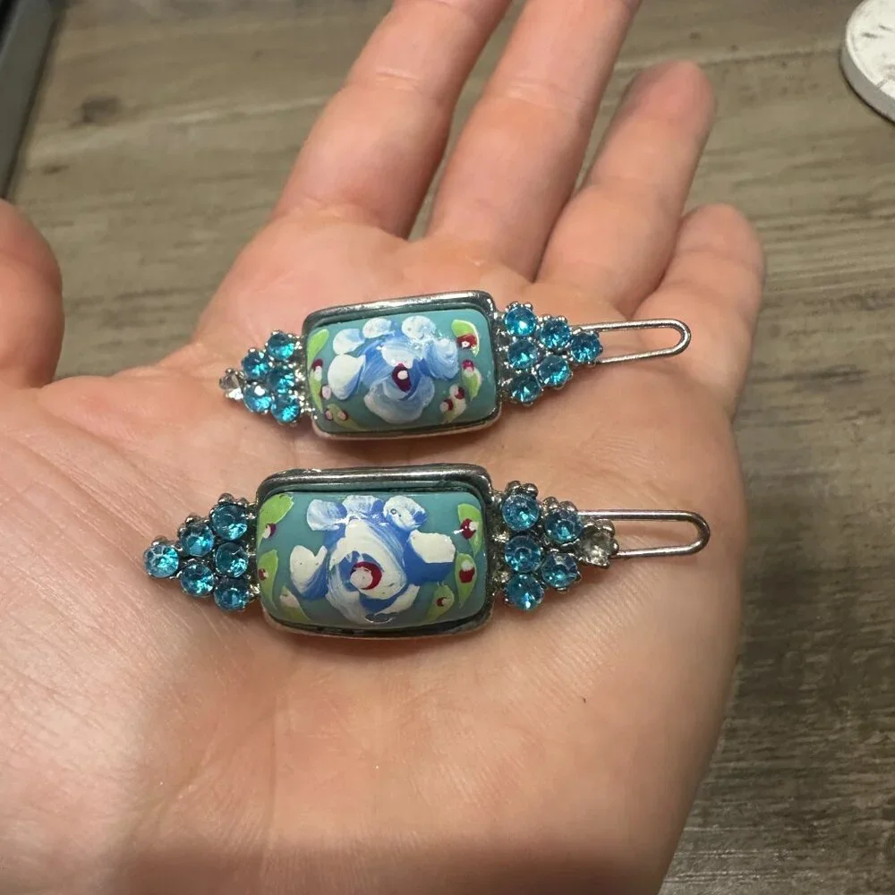 EUC Vintage Hairclip Set Blue Green & White - Picture 6 of 9
